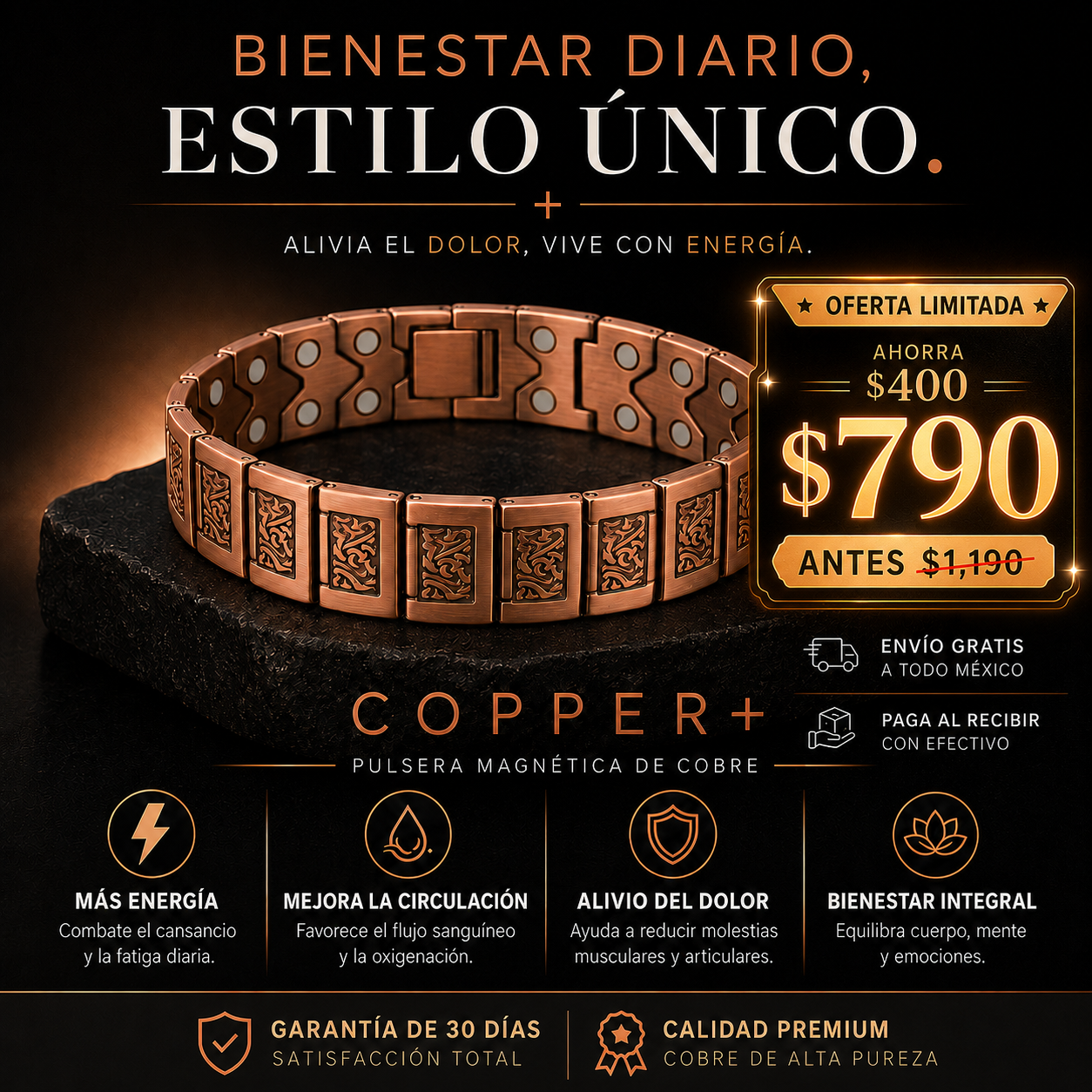 COPPER® - BRAZALETE MAGNÉTICA DE COBRE